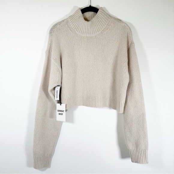 NWT Sunday Best Aritzia Scottie Wool Blend Relaxed Cropped Knit Sweater Size XS - Picture 2 of 13